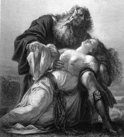 "El rey Lear y el cuerpo de Cordelia", Friedrich Pecht, 1876